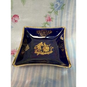 Limoges France Cobalt Blue & Gold Porcelain Trinket Dish 3" Collectible